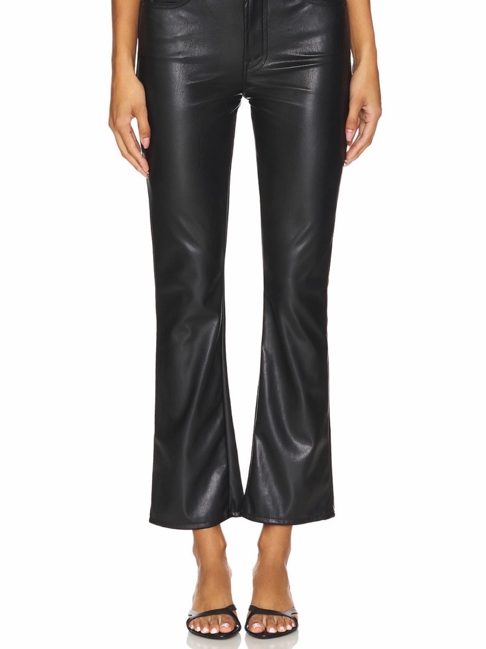 MOTHER Black Faux-Leather Flare Pants